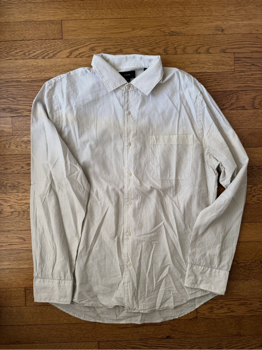 Vince Men's Button-Down Stripe Shirt in White with Brown